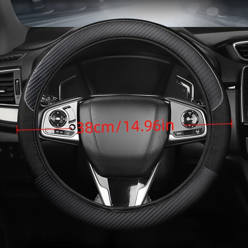 Universal Faux Leather Steering Wheel Cover Mesh Carbon Fiber Breathable Non-Slip All-Season