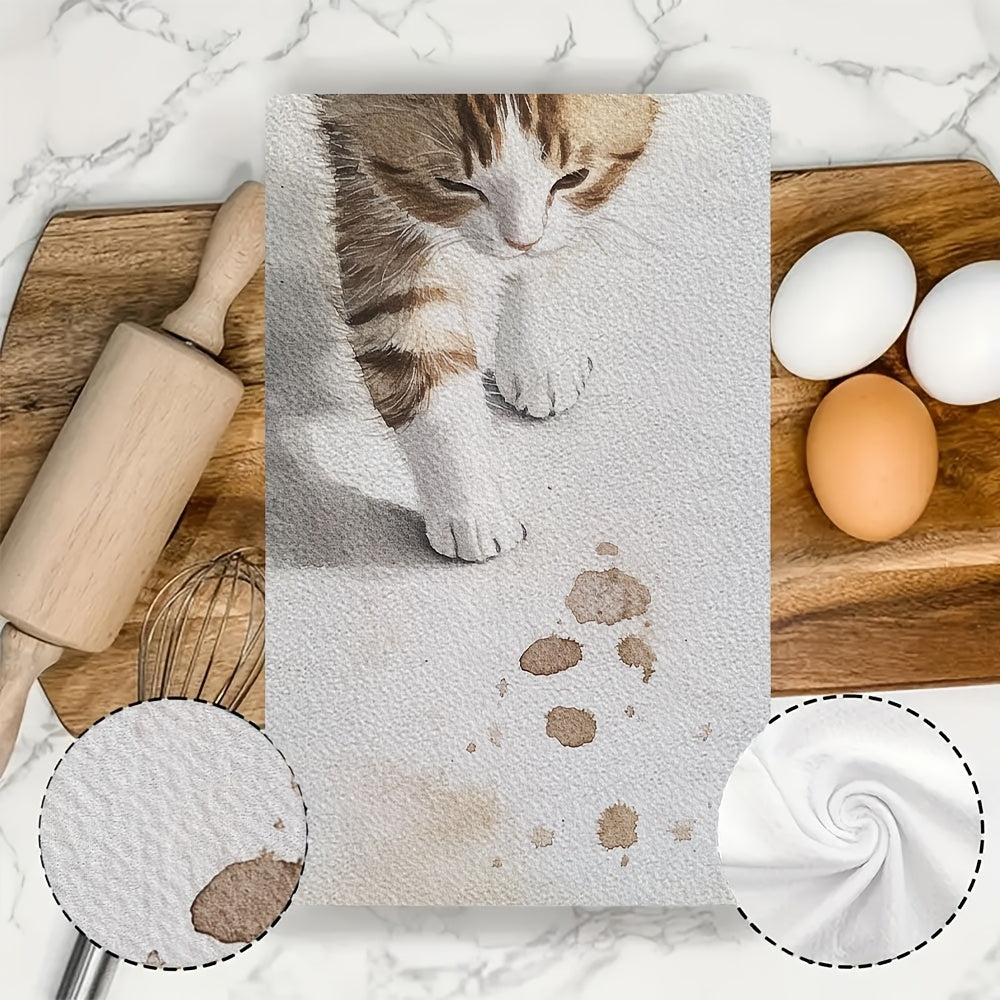 2 Pieces Ultra Soft Kitchen Towels Kitten Tiptoes Absorbent Dish Hand Towels 16x24 Inches