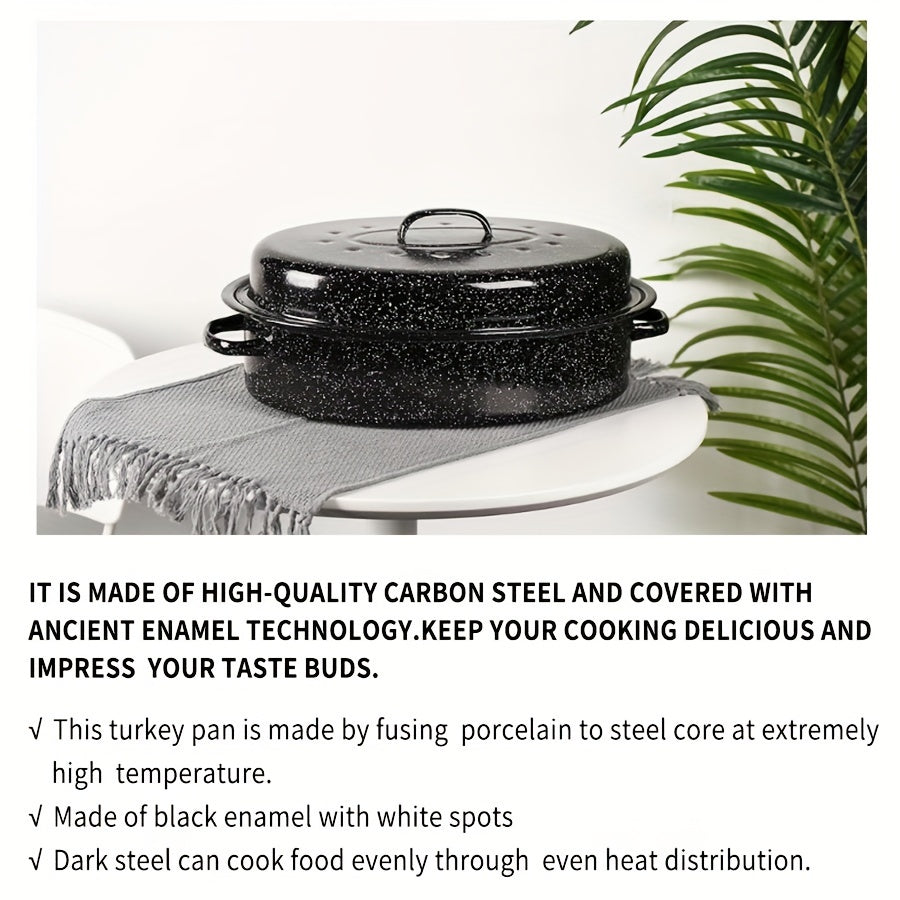 15 dyuymli qora oval grill qopqog'i va emal pan bilan, tovuq, mol go'shti, sabzavotlar uchun