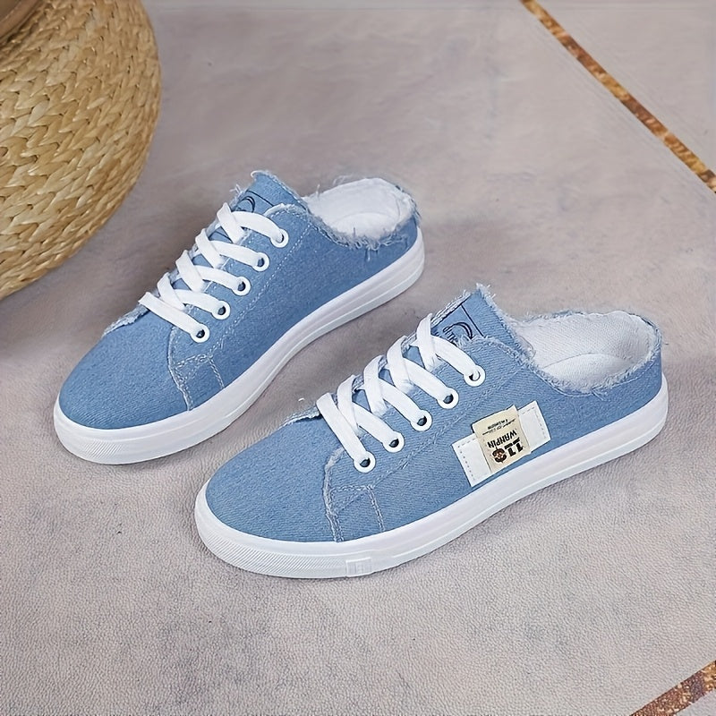 Women's Blue Fabric Sneakers Casual All-Season Lightweight White Laces