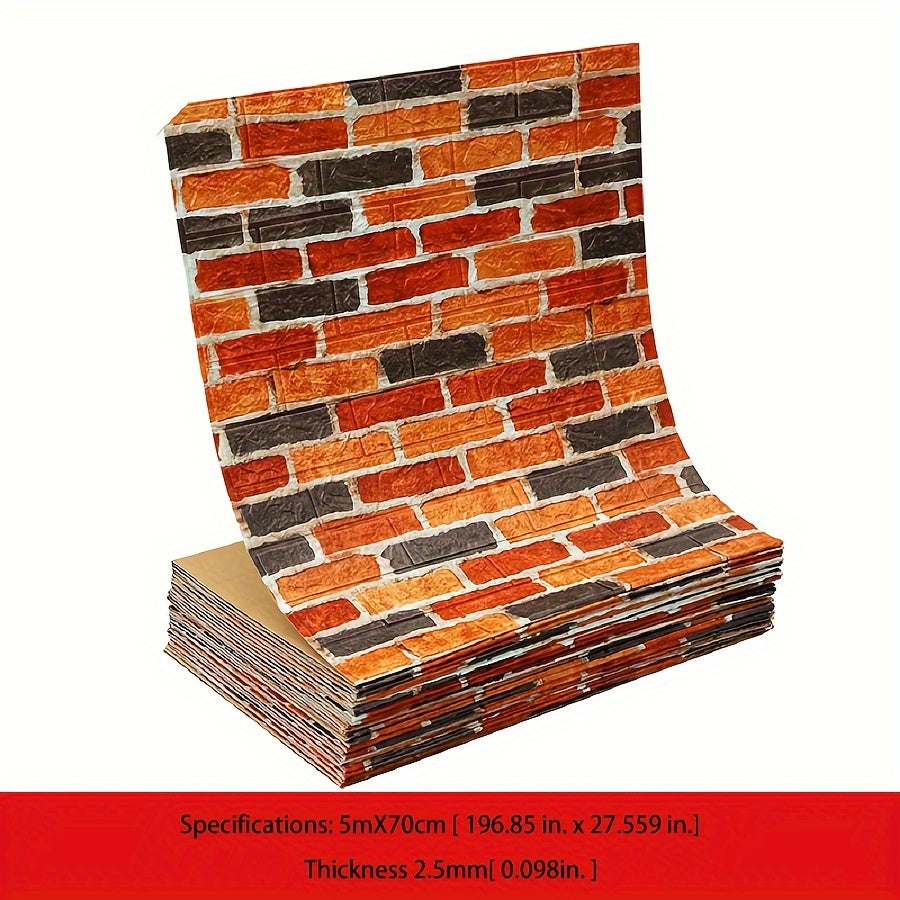 3D Brick Wallpaper Peel and Stick Waterproof Self-Adhesive Contact Paper for Home Decor 69.85cm x 16.4ft