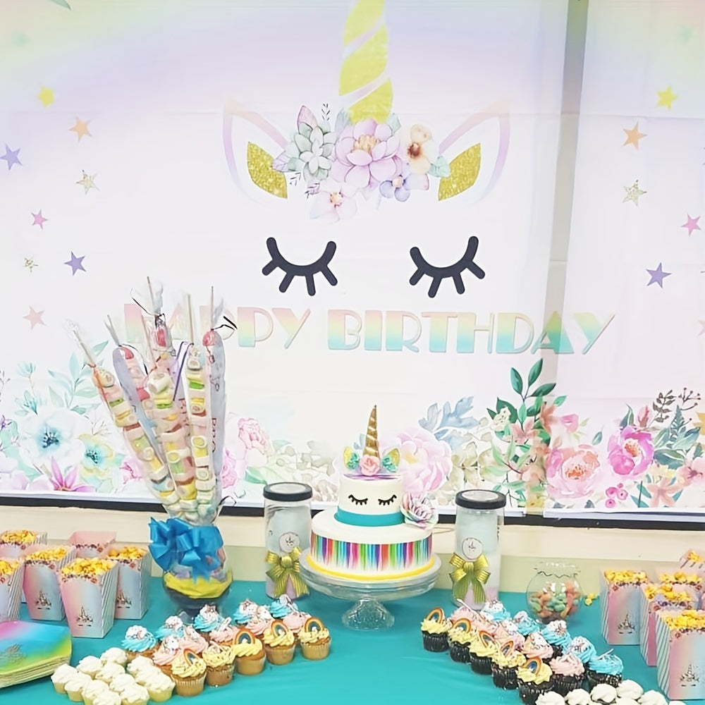 Unicorn Cake Topper Set with Gold Horn and Eyelashes for Birthday Cakes