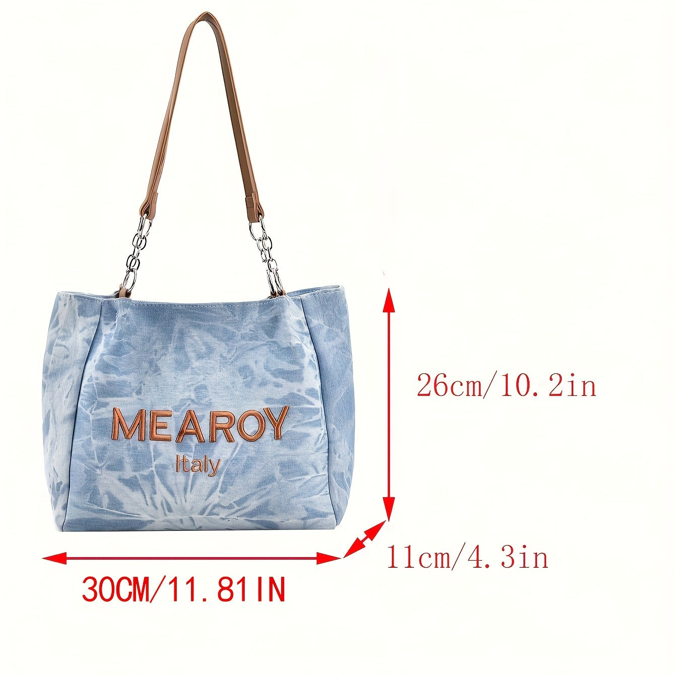 Denim Tote Bag Large Capacity Canvas Zipper Black Sky Blue