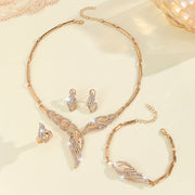 Gold Plated Jewelry Set with Earrings Necklace Bracelet and Ring for Women