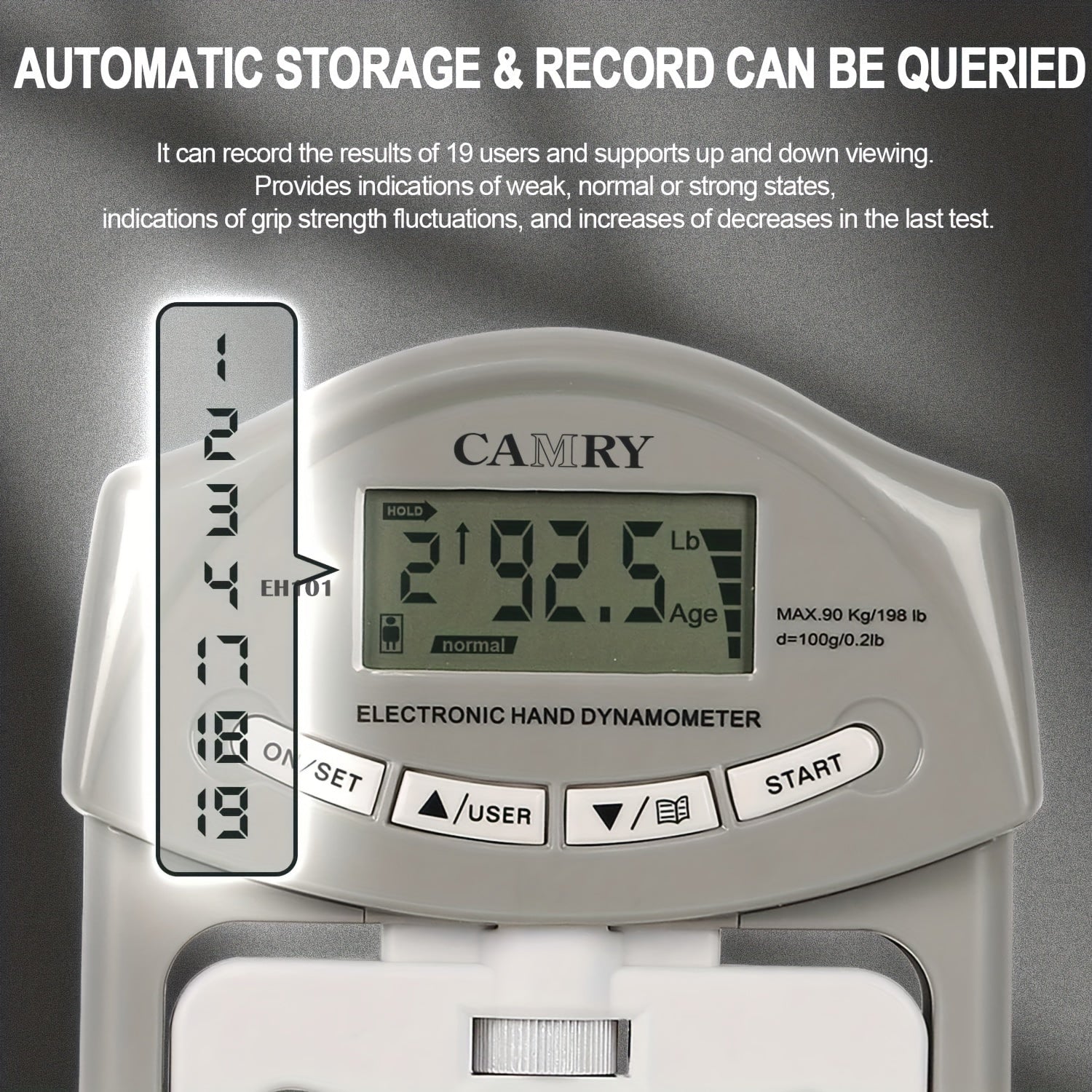 Dinámómetro digital de fuerza de agarre Medidor de fuerza de mano electrónico 198lbs