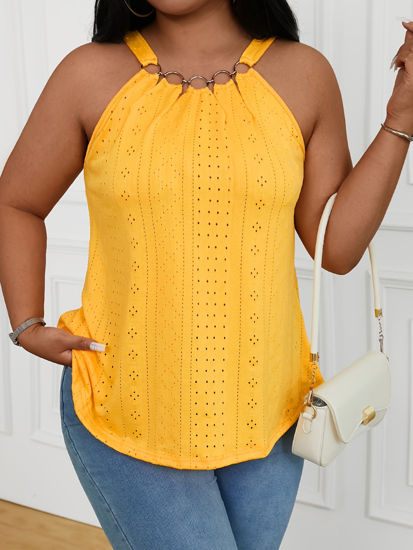 Plus Size Women's Embroidered Eyelet Tank Top Sleeveless Summer Clothing