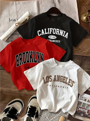 3-chi qism Vintage American English grafik crop top T-shirtlar ayollar uchun yozgi kundalik kiyim