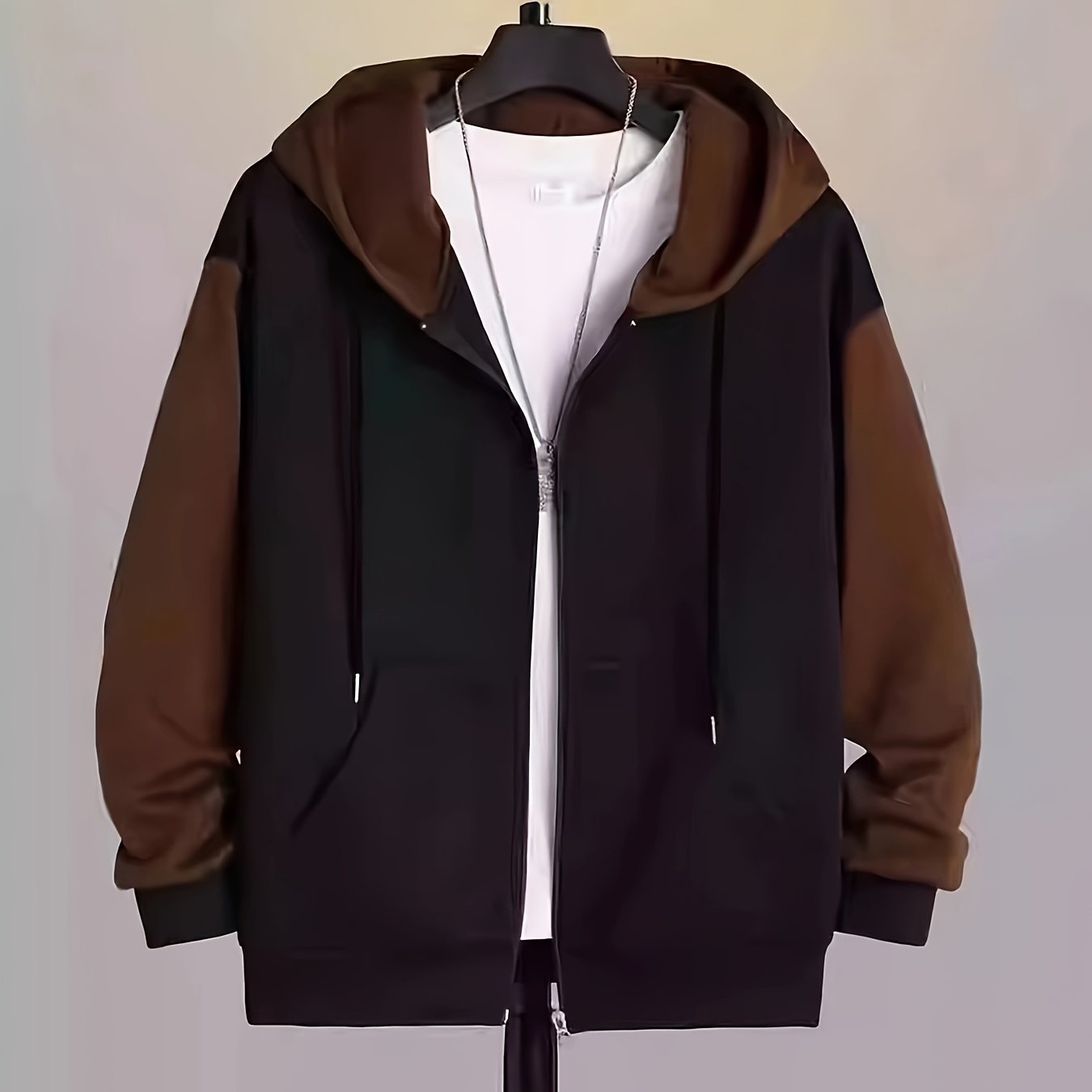 Plus Size Men's Hooded Jacket Solid Color Casual Spring Fall Long Sleeve Polyester