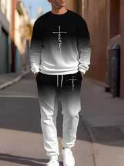 Men's Polyester Tracksuit Set with Crew Neck Printed Sweatshirt and Joggers Lounge Wear