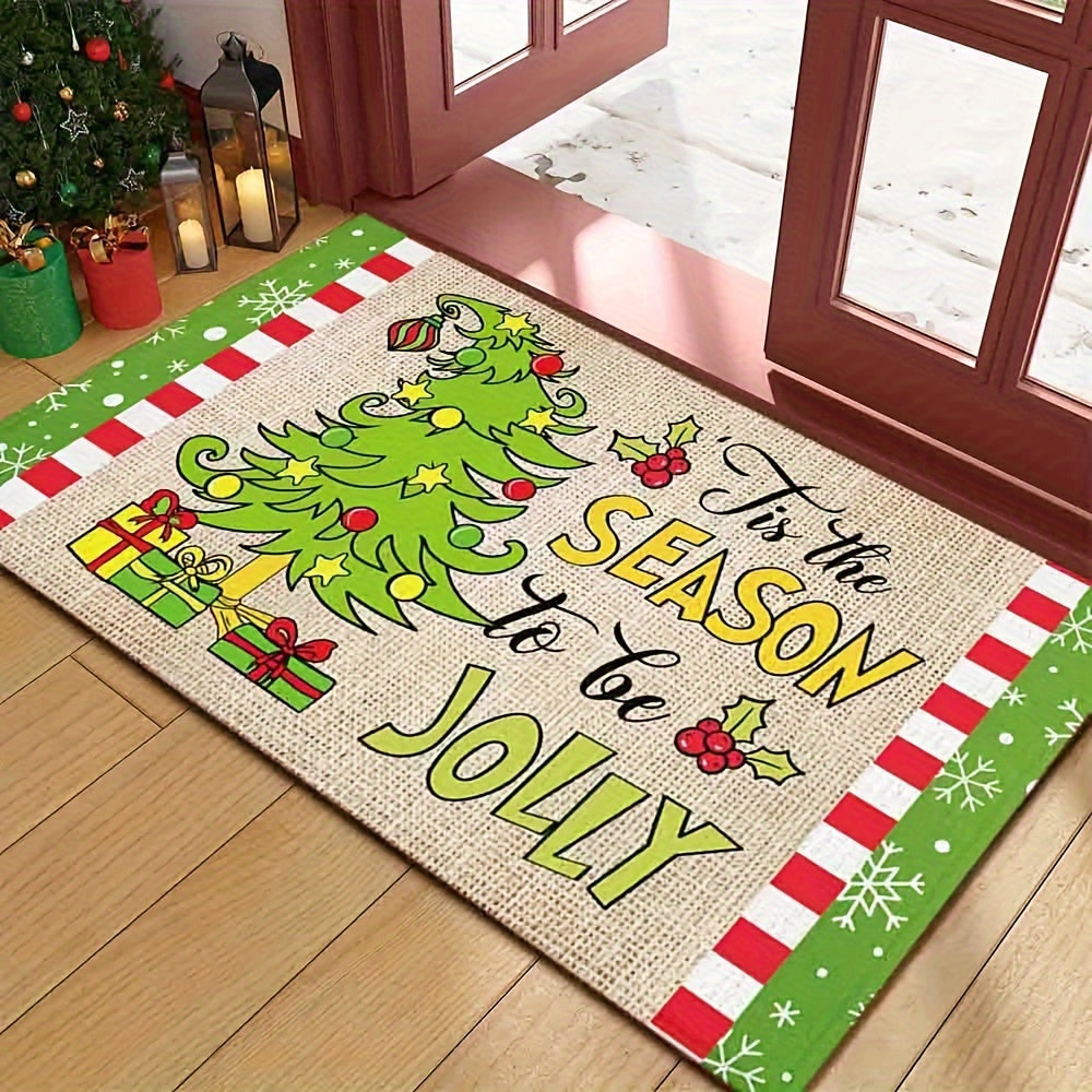 Whoville Christmas Floor Mat Non-Slip Holiday Decor with Christmas Tree Design
