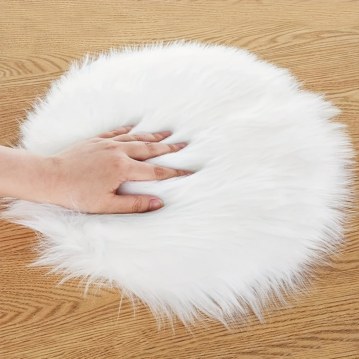 White Round Fuzzy Carpet for Home Decor Solid Color Plush Rug 1 Piece