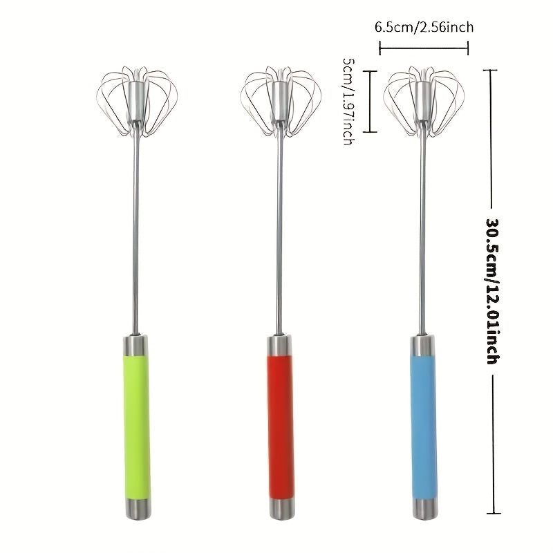 Stainless Steel Manual Egg Beater with Rotating Mixer for Pancakes and Eggs