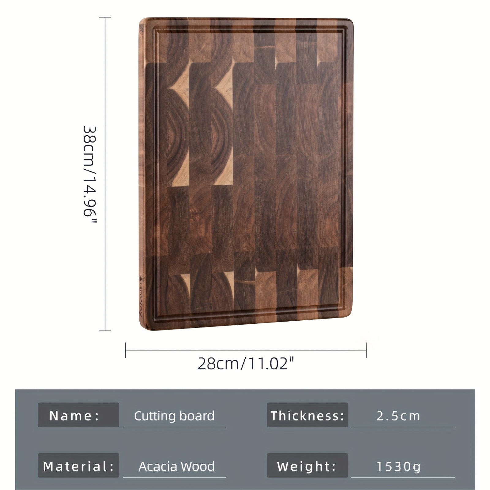 Acacia Wood Chopping Block with End Grain Cutting Surface Kitchen Prep Tool