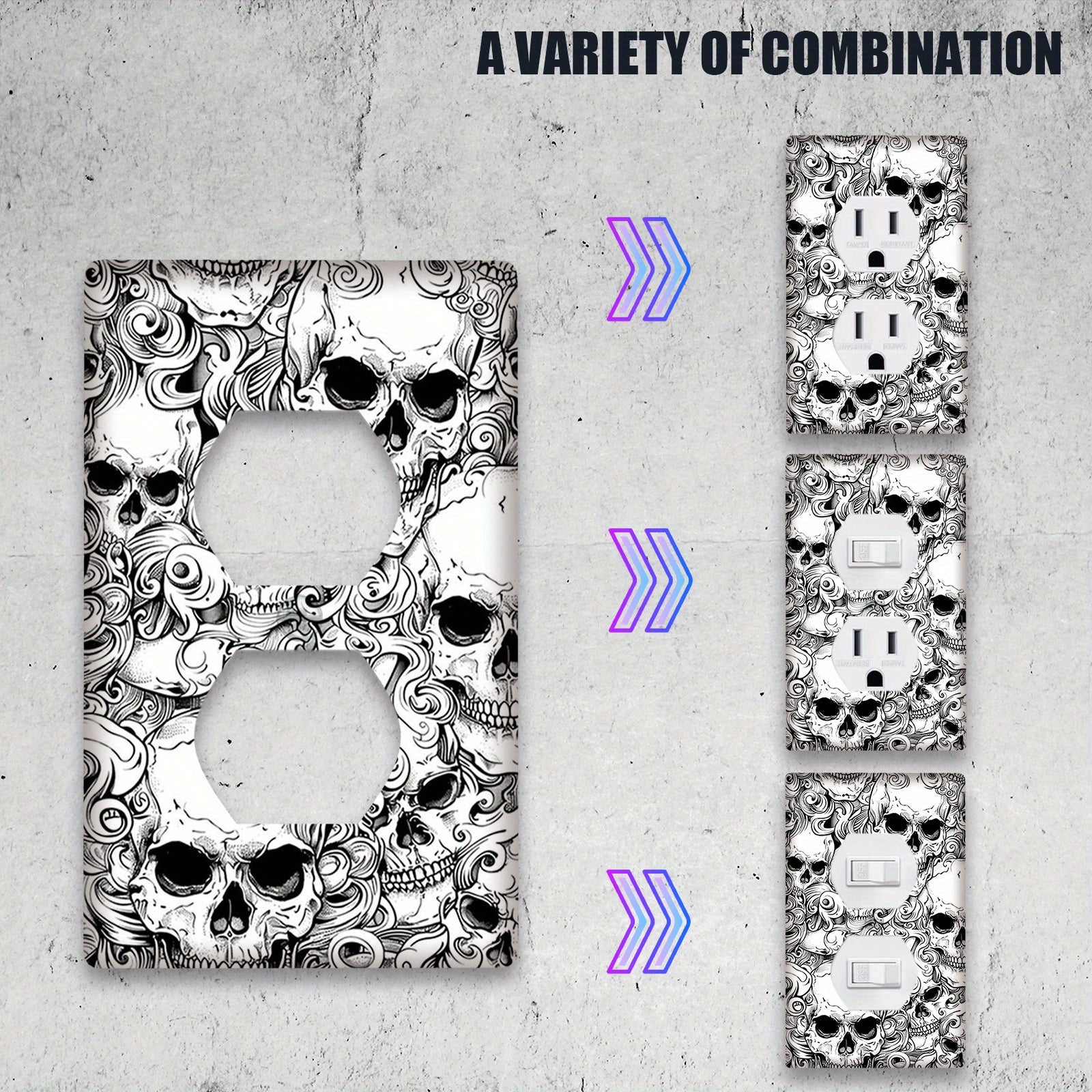 Skull Design Wall Plate Cover for Home or Office Easy to Clean No Battery Needed