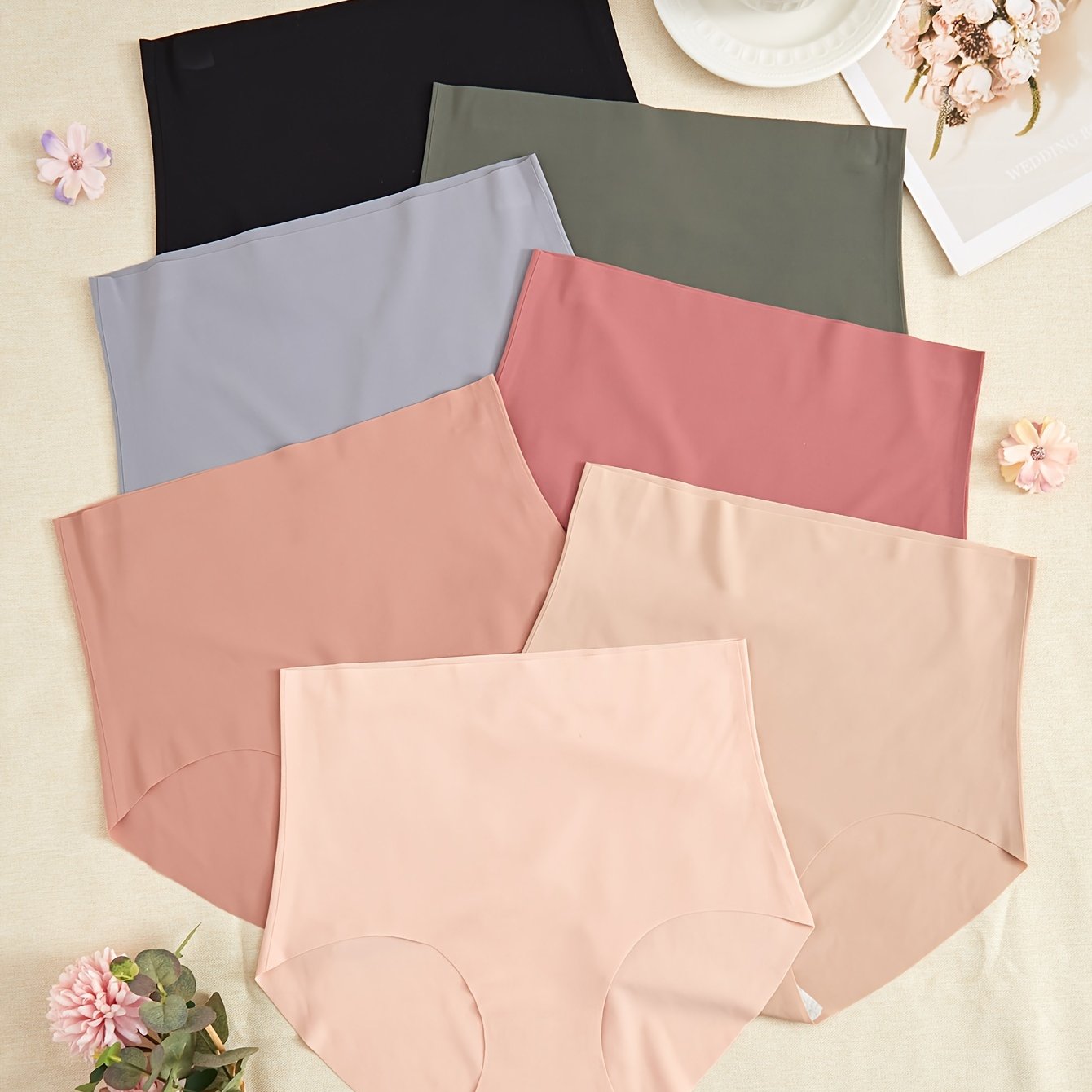 Set of 7 High-Waist Seamless Women's Briefs in Solid Nylon Blend