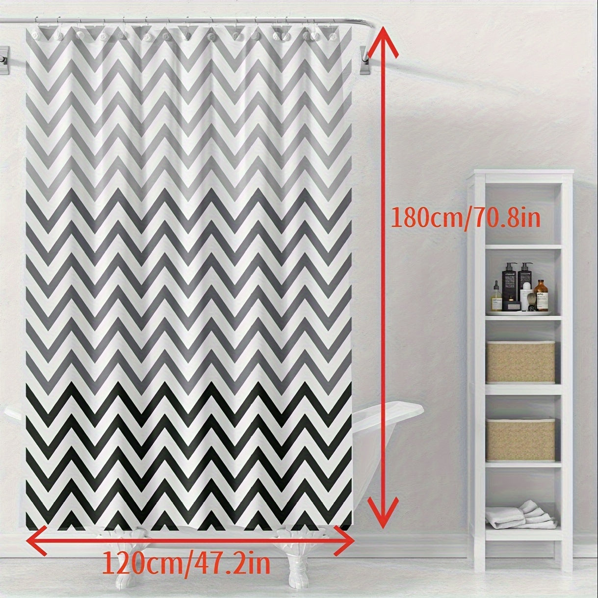 Black and White Chevron Shower Curtain Waterproof Machine Washable Includes Hooks for Bathroom Decor