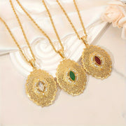 Antique Tribal Pendant Necklace with Synthetic August Birthstone Resin Gold Plated Floral Hollow Design for Bridal and Everyday Wear