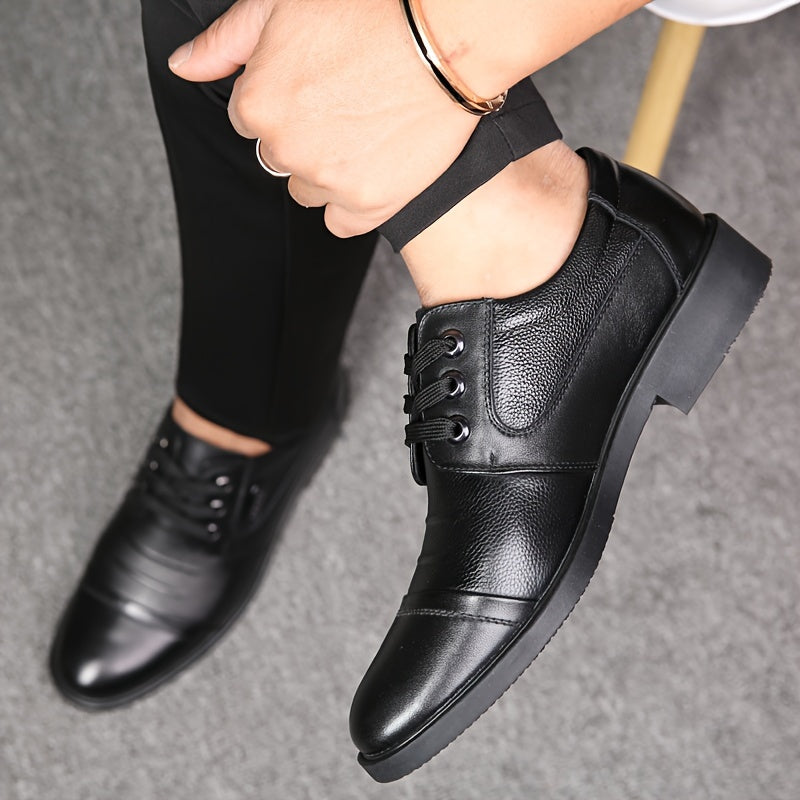 Men's Leather Derby Shoes with Slip-Resistant Rubber Sole and Round Toe