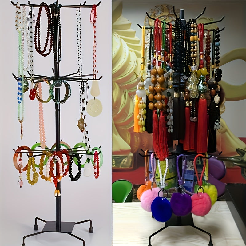 3-Tier Jewelry Tree Organizer with Rotating Base Plastic Countertop Stand for Necklaces Earrings and Bracelets