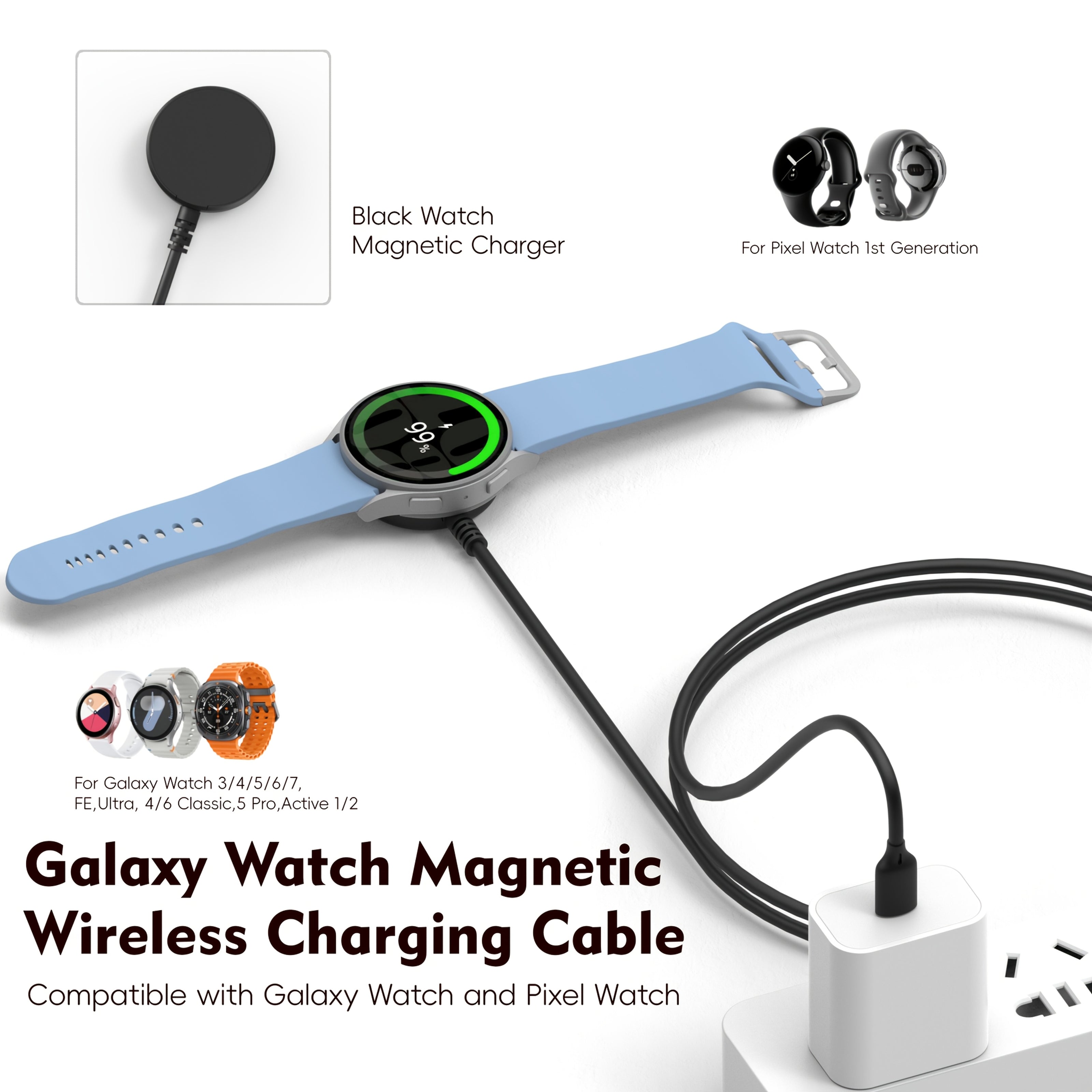 Smartwatch Charger for Galaxy Watch Pixel Watch and Active Models Magnetic USB Cable