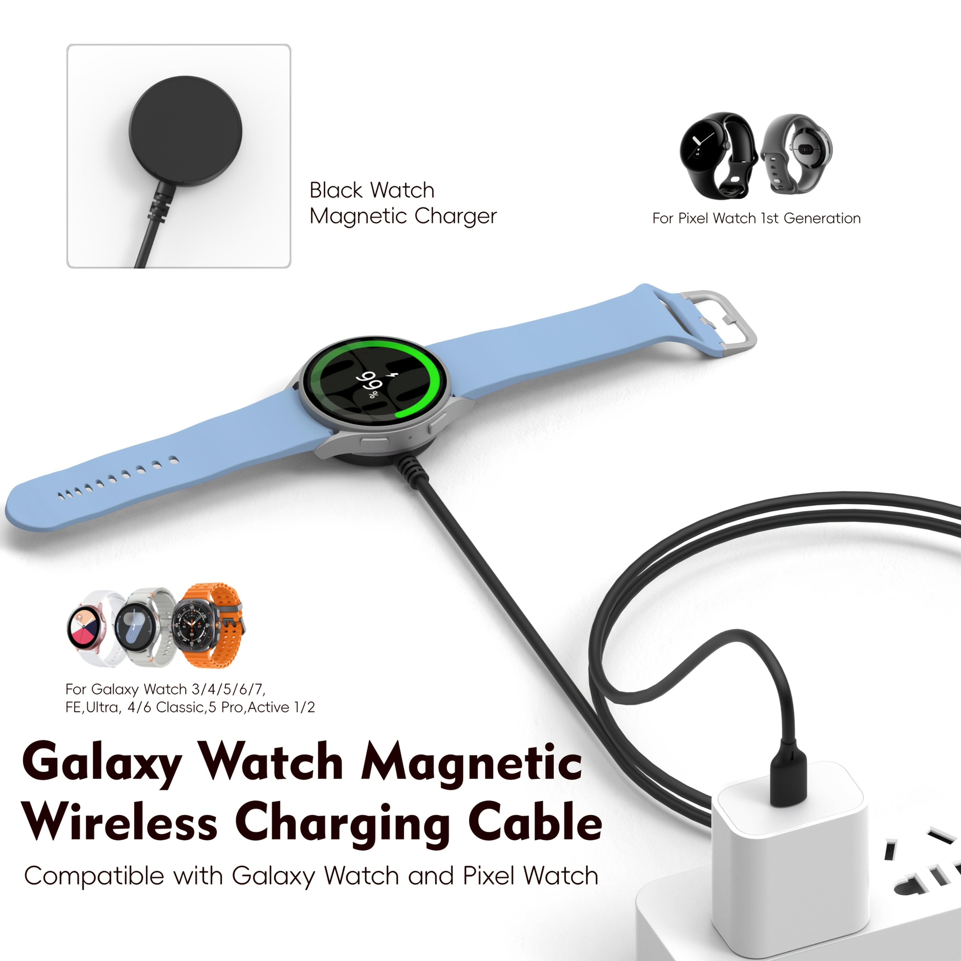 Smartwatch Charger for Galaxy Watch Pixel Watch and Active Models Magnetic USB Cable