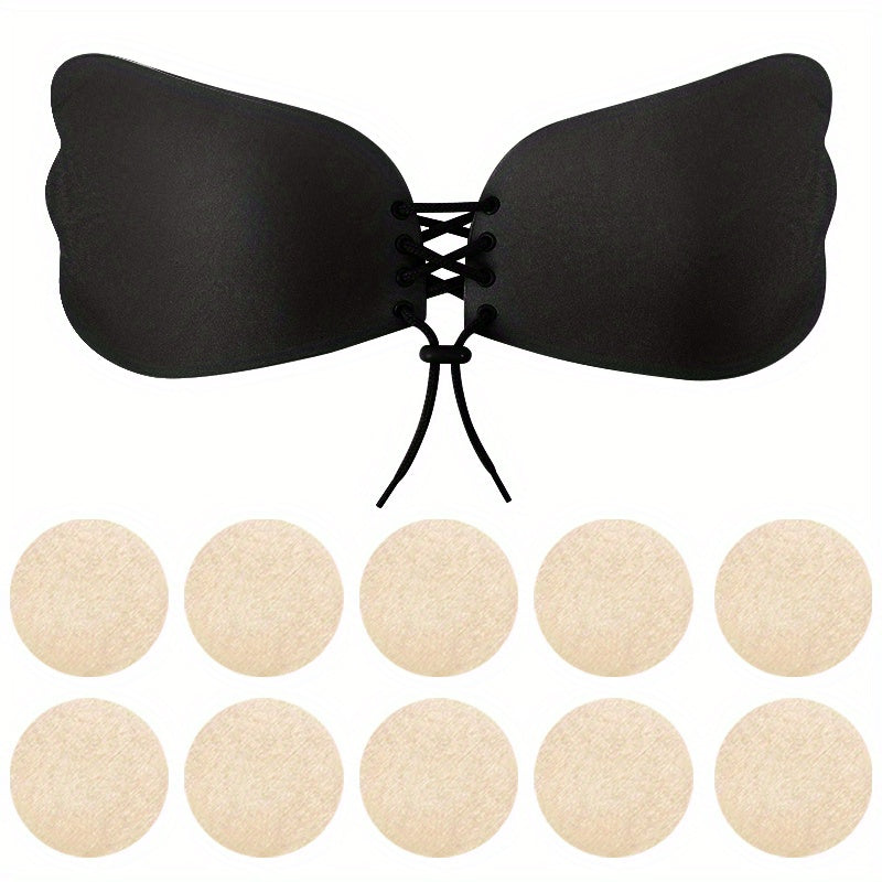 Strapless Adhesive Lift Bra for Open Back Styles with Silicone Nipple Covers