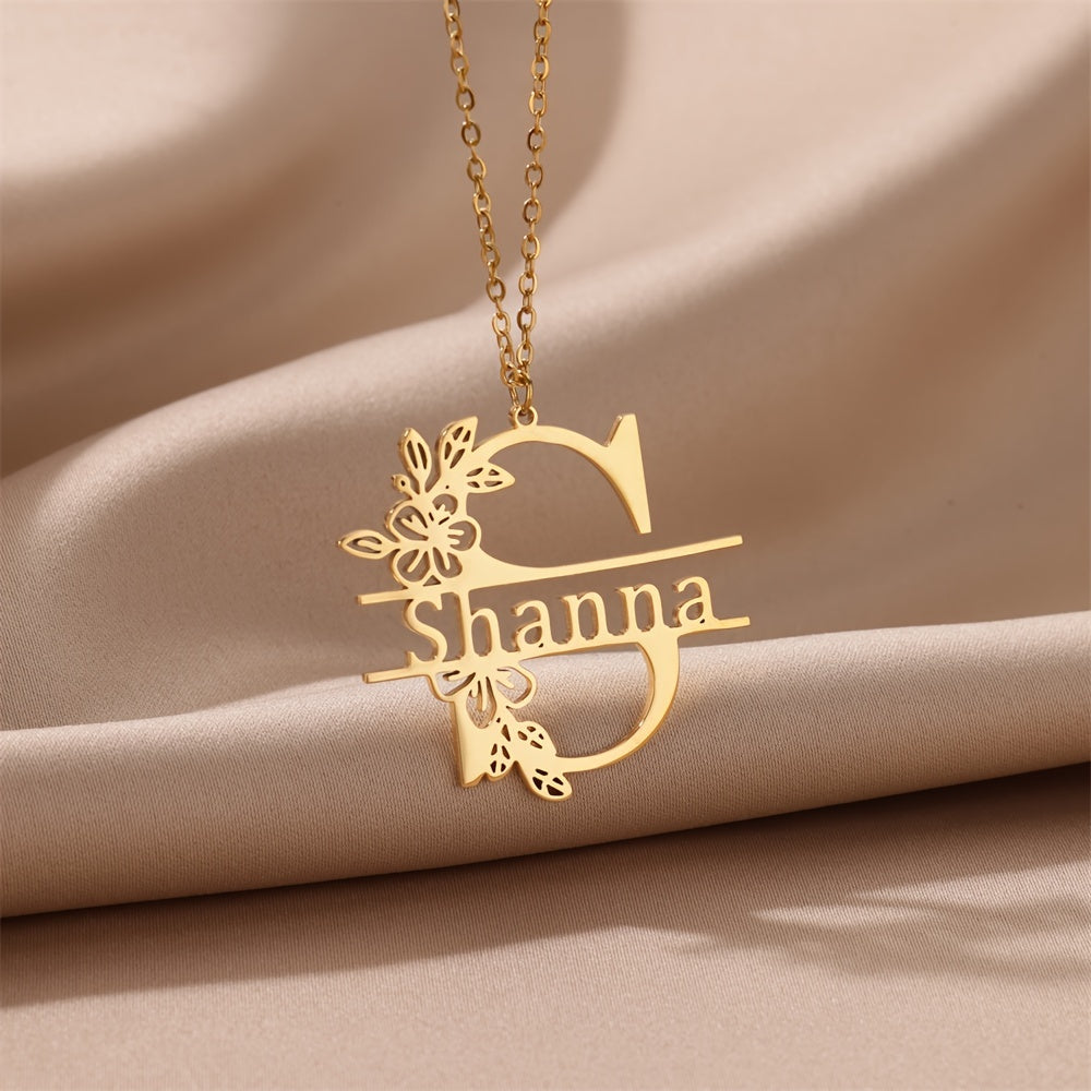 Gold Tone Stainless Steel Necklace with Floral Pendant for Women