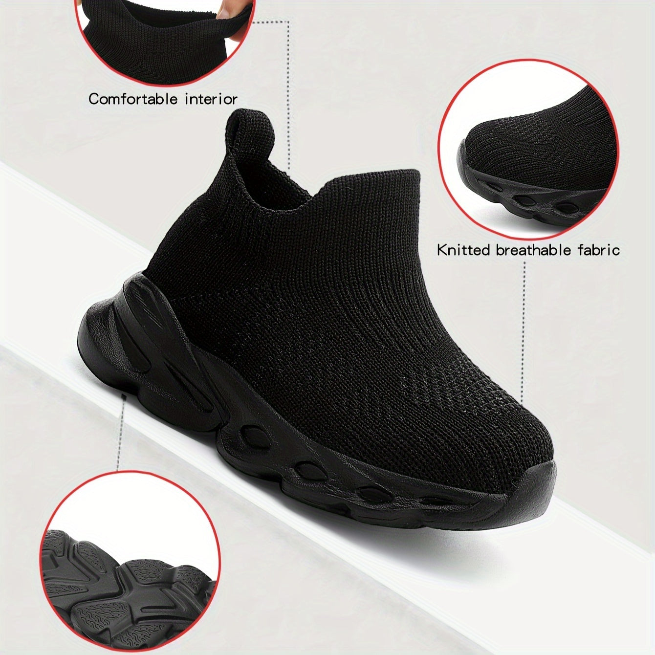 Kids' Breathable Knit Slip-On Sneakers for Boys and Girls All-Season EVA Sole