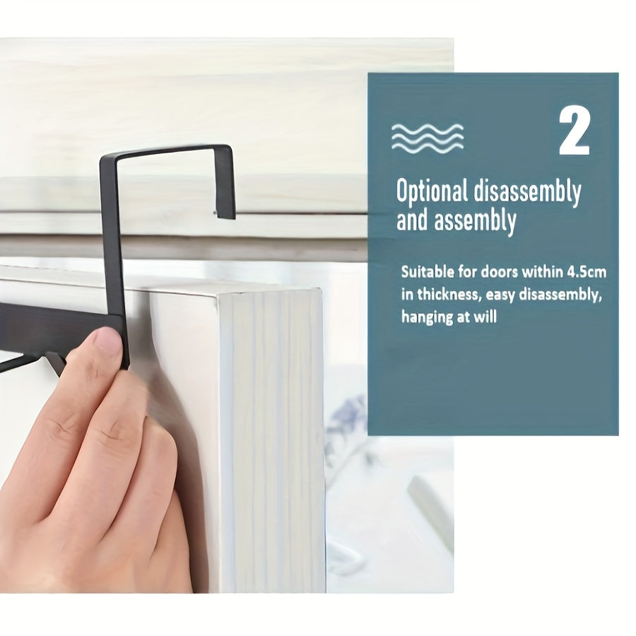 Black Metal Over-the-Door 5-Hook Rack for Coats Towels and Hats