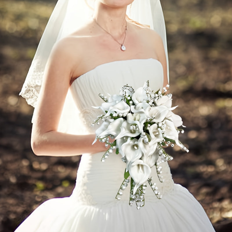 Artificial Calla Lily Bridal Bouquet with Tulle Flowers for Wedding and Home Decor