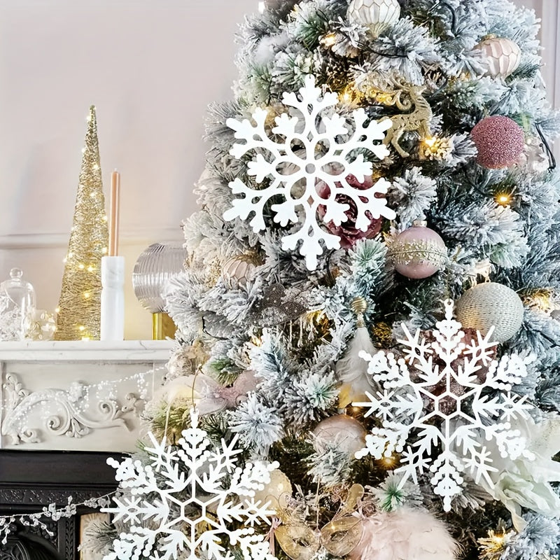 10 новогодних снежинок-игрушек из пластика, подвески по 10 см для украшения ёлки