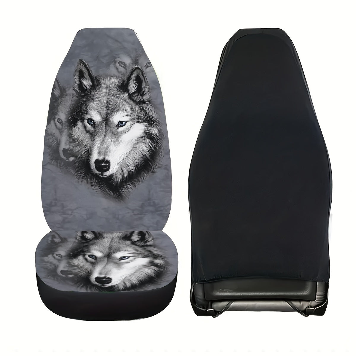 Universal Car Seat Cover Large Gray Wolf Print Durable Seat Protector