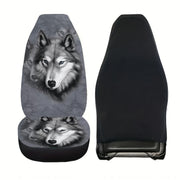 Universal Car Seat Cover Large Gray Wolf Print Durable Seat Protector