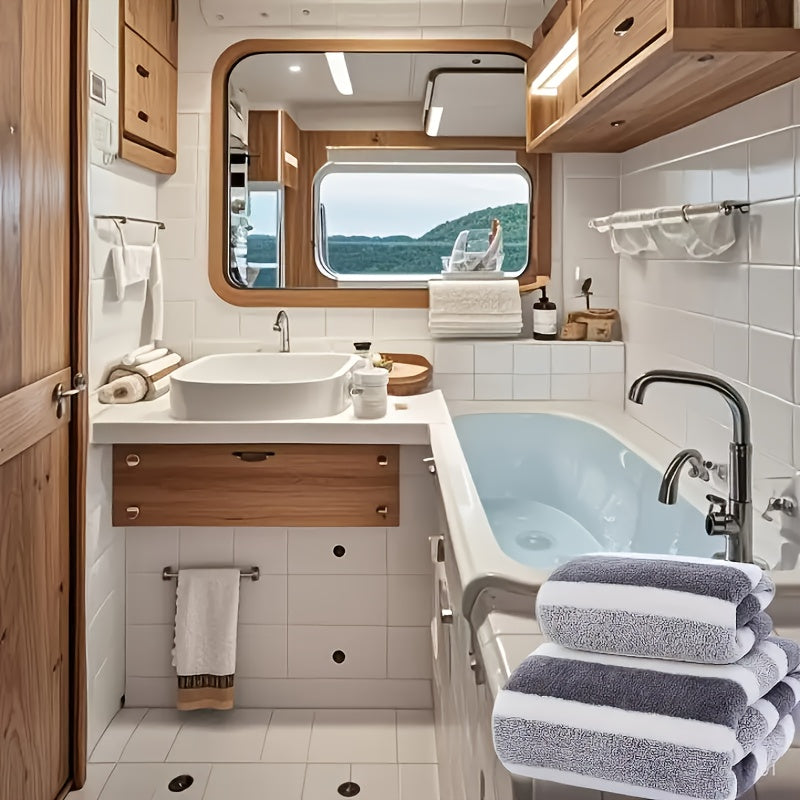 Luxury Striped Bath Towels for RVs Home and Salon Quick-Drying Soft Lightweight
