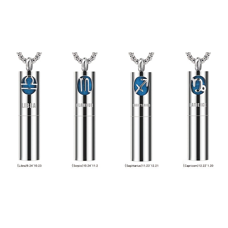 Men's Zodiac Necklace Titanium Steel Pendant Aromatherapy Essential Oil Accessory