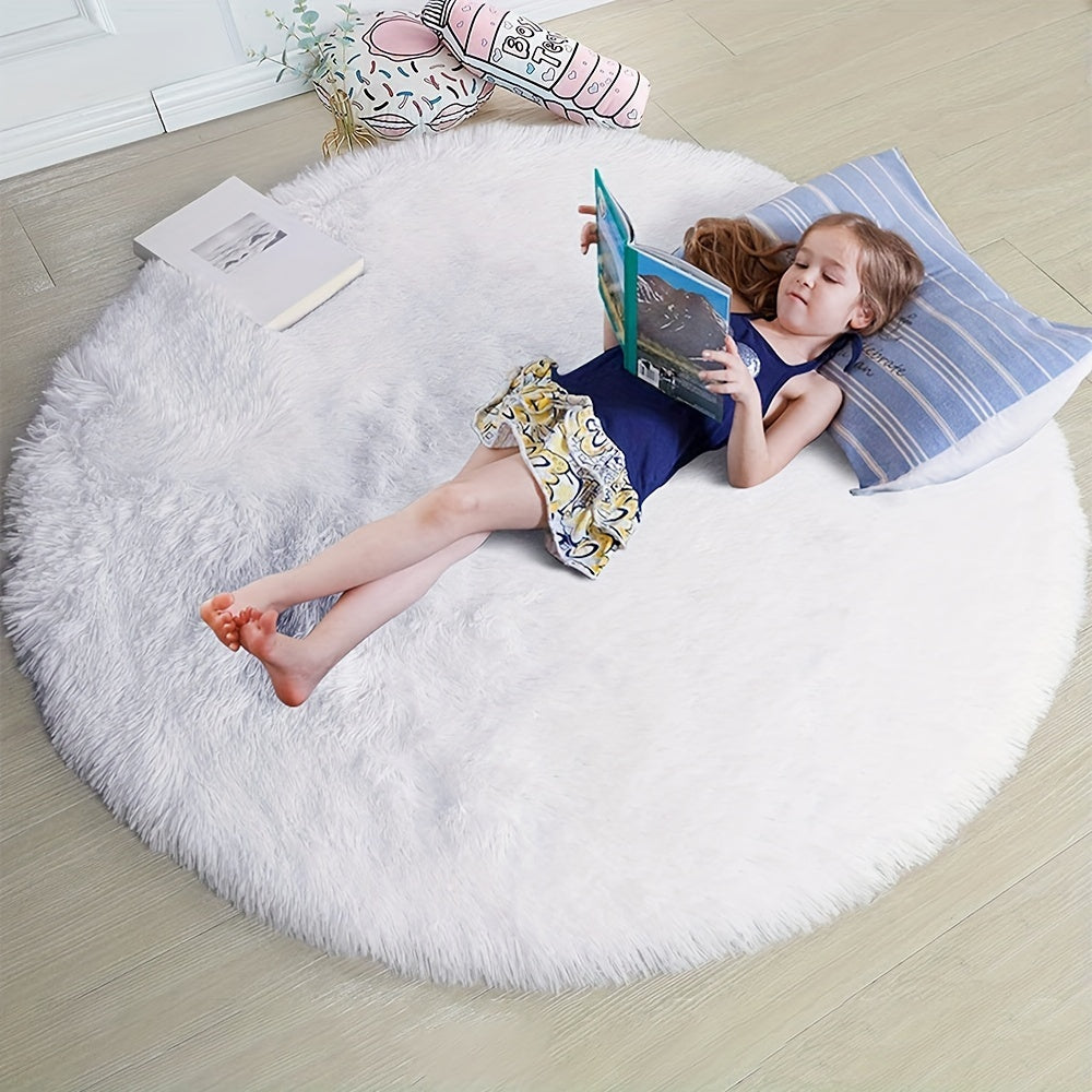 Grey Shaggy Round Rug, Machine Washable, Soft Fluffy Area Rug for Bedroom