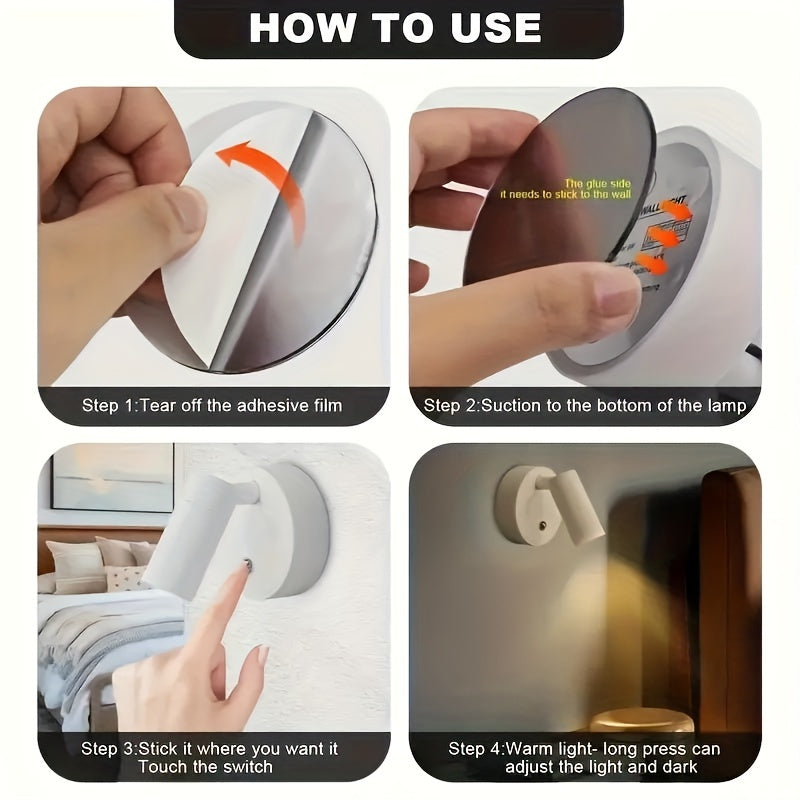 360° Rotating LED Night Light with Touch Control USB Rechargeable Magnetic Adjustable Brightness for Bedroom