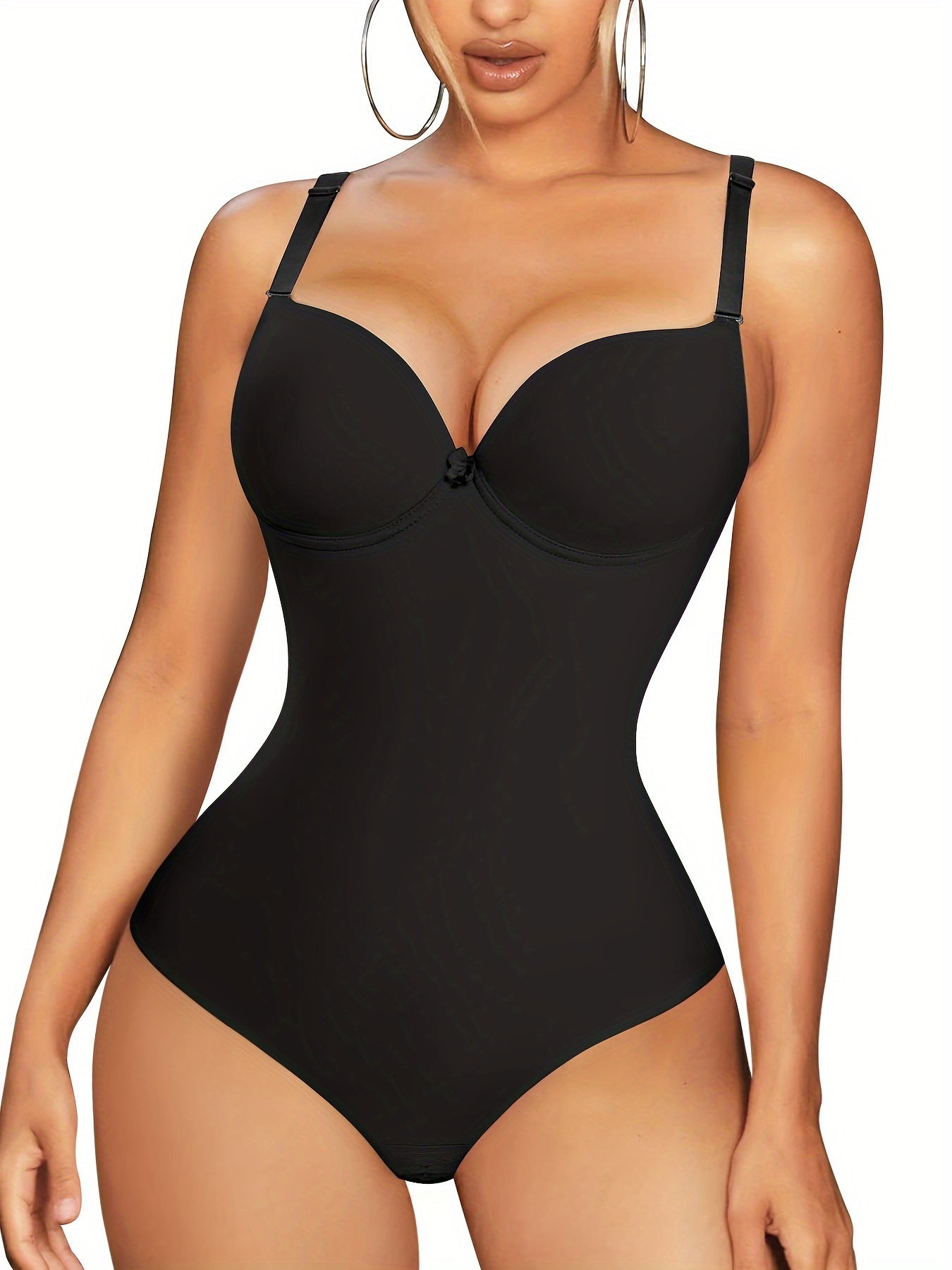 Women's Solid Color Bow Decor Shaping Bodysuit with Tummy Control