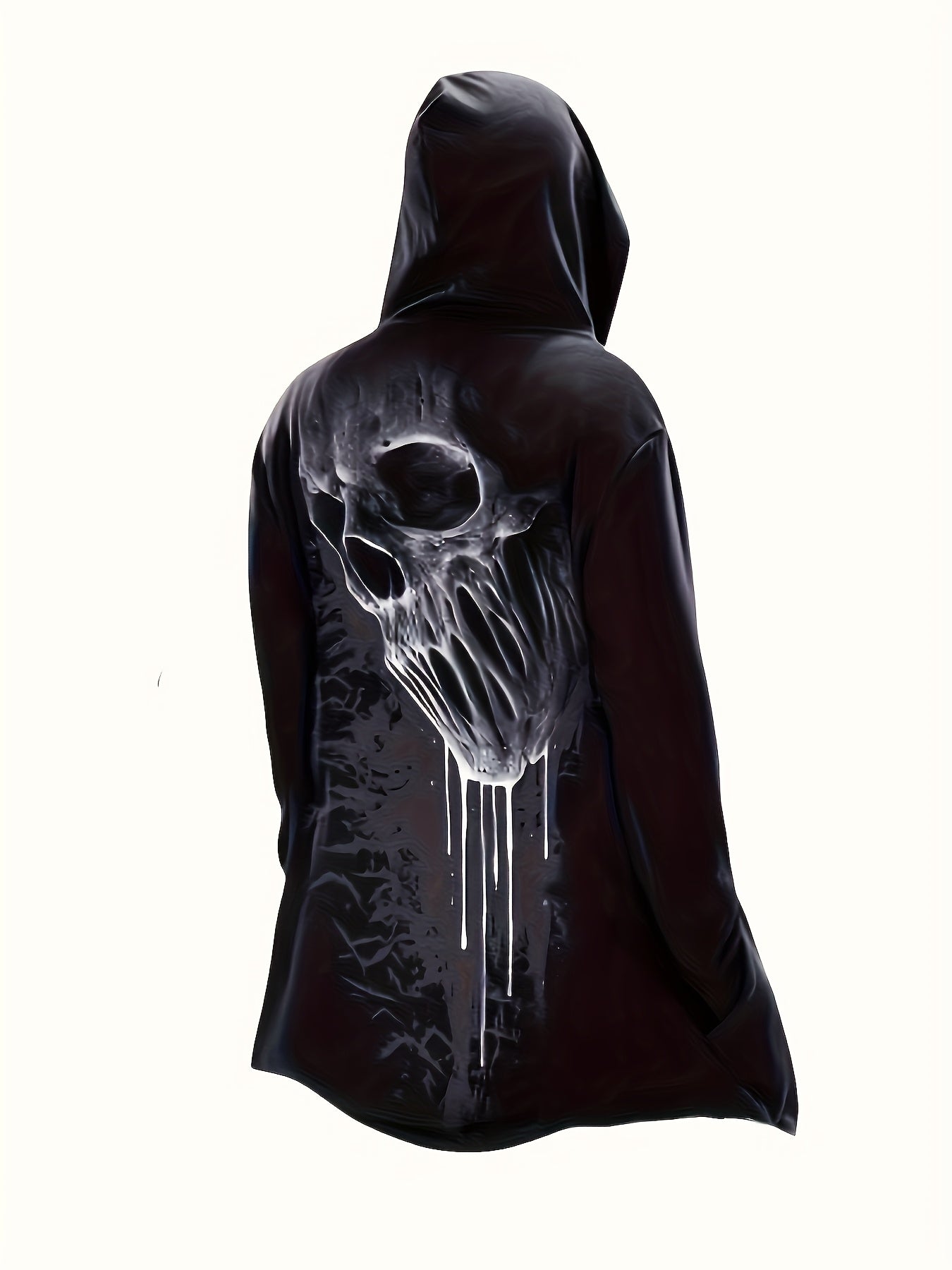 Plus Size Men's Vintage Skull Print Hooded Fleece Jacket with Polyester Lining Black and White