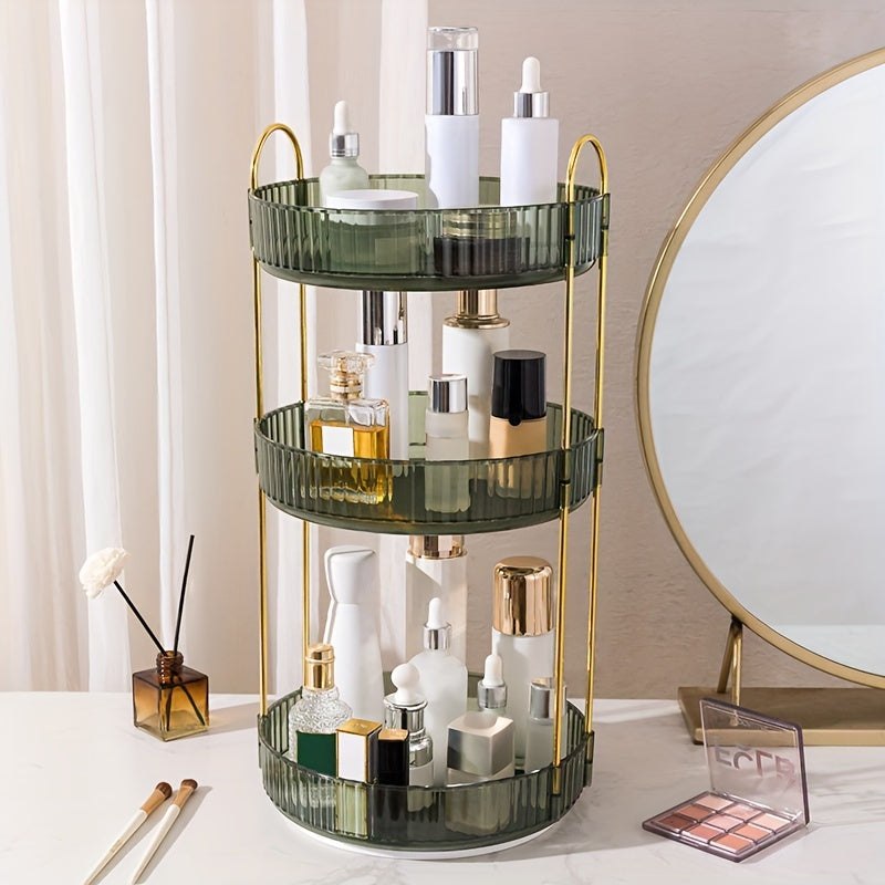 Spacious Rotating Makeup Organizer with Adjustable Carousel for Cosmetics