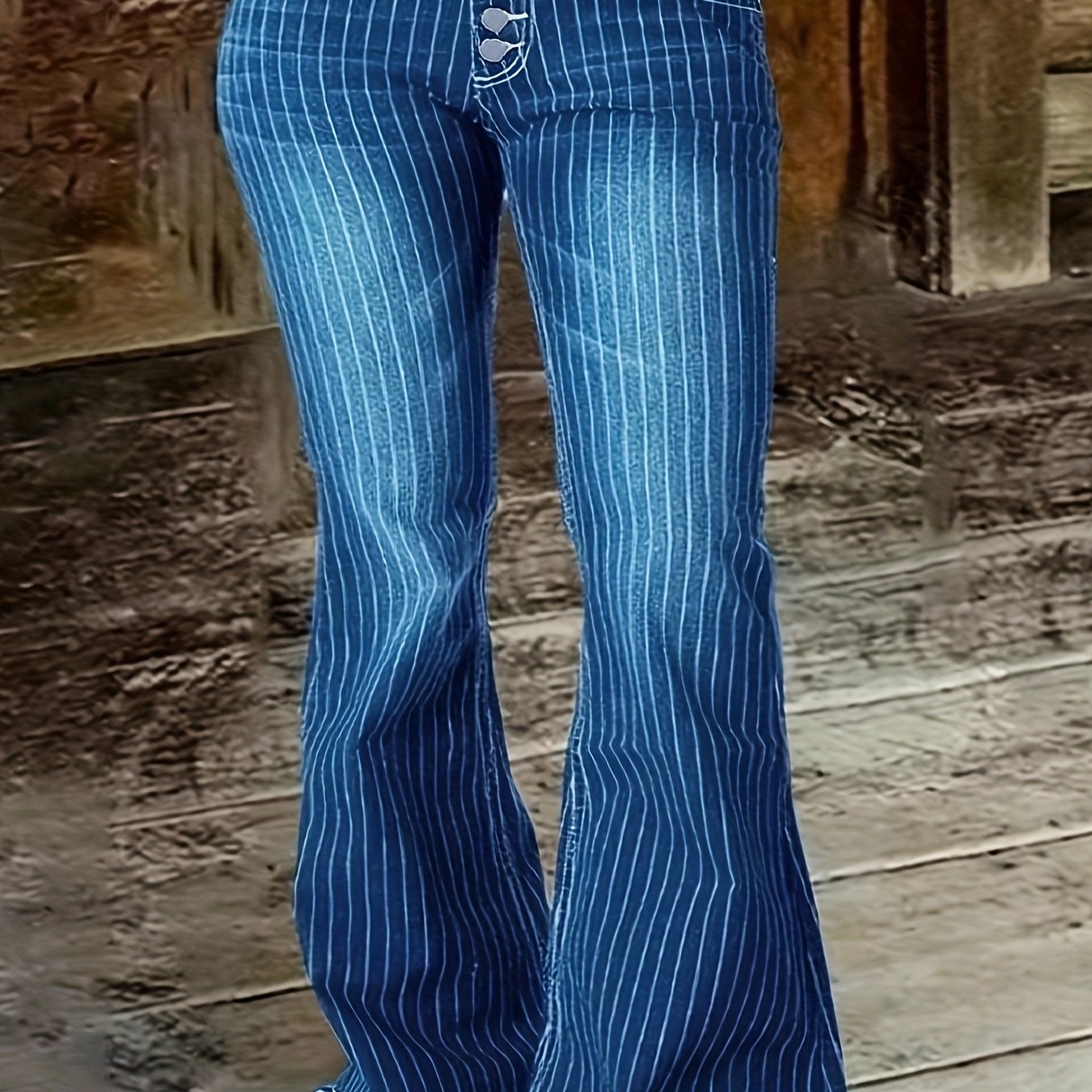 Women's Plus Size Stretch Flare Jeans High Rise Button Closure