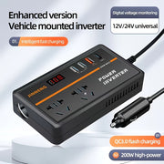 Vehicle Power Converter 12V/24V to 220V with USB Charging Digital Display