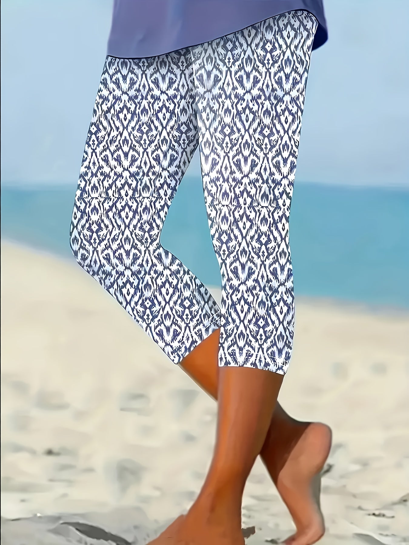 Plus Size Tie-Dye Stretchy Capri Leggings Polyester Casual All Seasons