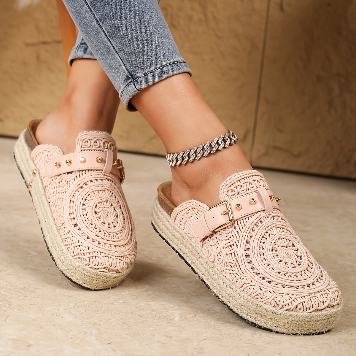 Women's Summer Slip-On Shoes with Geometric Cut-Out Embroidery Breathable Fabric