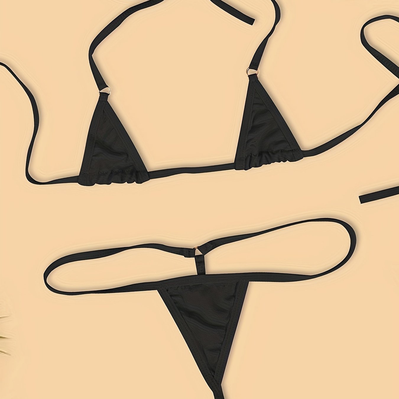 Women’s Backless Three-Point Lingerie Set Satin Adjustable Straps