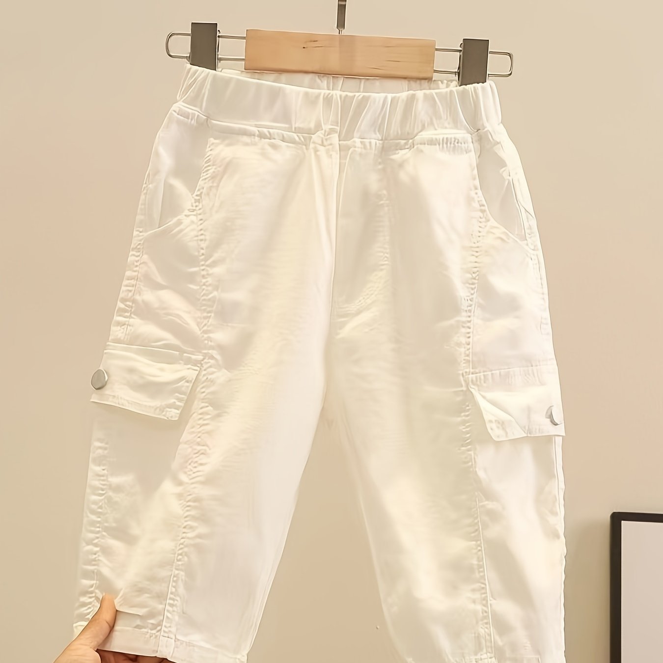 Kids Boys Cotton Cargo Shorts with Korean Style 3/4 Length Patchwork