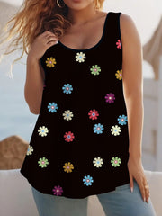 Plus Size Women's Floral Print Round Neck Top Polyester Spandex Black All-Season