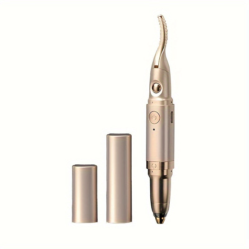 USB Rechargeable 2-in-1 Eyelash Curler and Brow Trimmer with Heating Function for Women