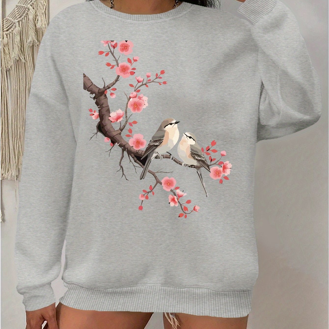 Plus Size Womens Floral Sweatshirt Casual Crew Neck Pullover Long Sleeves