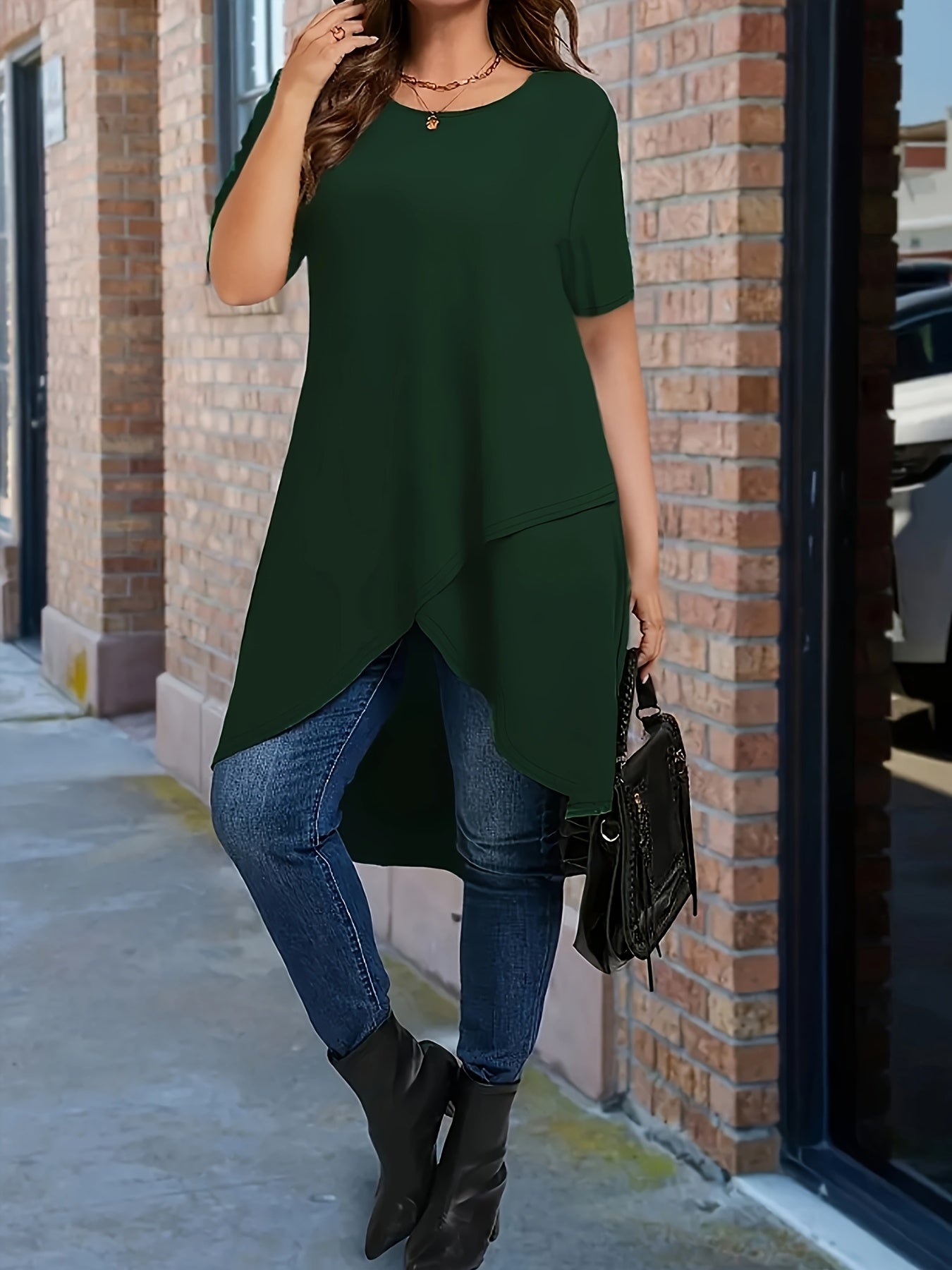 Plus Size Women's Slim Fit Cotton T-Shirt Short Sleeve Casual Summer Solid Color